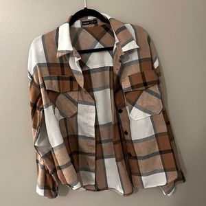 Flannel orange, white, brown, white, size Large